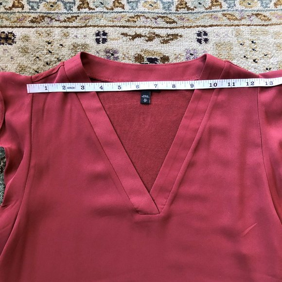 Burnt Red V-Neck Ruffle Sleeve Blouse XS Express - Picture 8 of 16